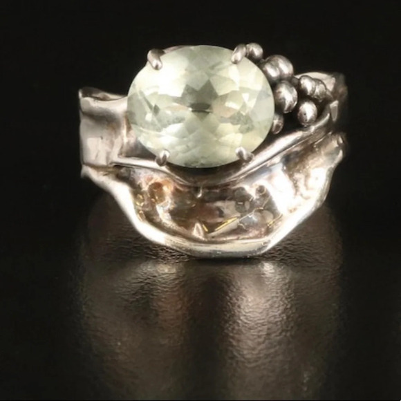 Sterling Silver Large Prasiolite Stone Statement Ring - Picture 1 of 16